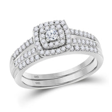  10k White Gold Round Diamond Split-shank Bridal Wedding Ring Band Set 1/2 Cttw