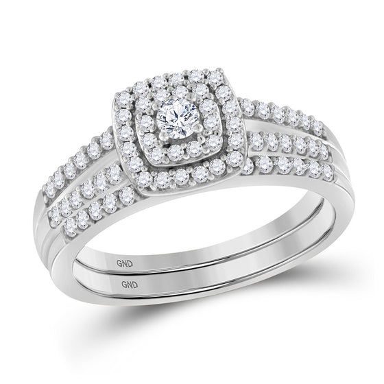 10k White Gold Round Diamond Split-shank Bridal Wedding Ring Band Set 1/2 Cttw