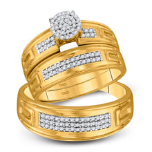  10k Yellow Gold His Hers Round Diamond Cluster Matching Wedding Set 1/3 Cttw