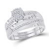 10k White Gold His Hers Round Diamond Cluster Matching Wedding Set 1/3 Cttw