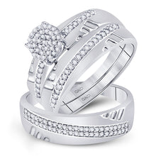  10k White Gold His Hers Round Diamond Cluster Matching Wedding Set 1/3 Cttw