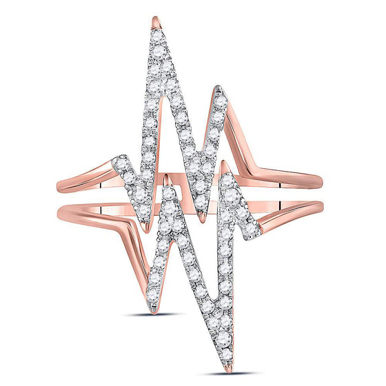 10k Rose Gold Womens Round Diamond Double Heartbeat Ring 1/5 Cttw
