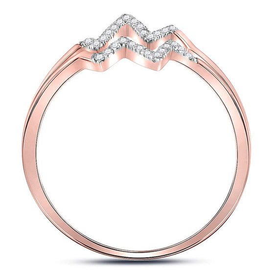10k Rose Gold Womens Round Diamond Double Heartbeat Ring 1/5 Cttw