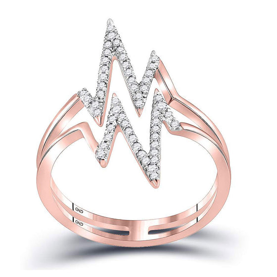10k Rose Gold Womens Round Diamond Double Heartbeat Ring 1/5 Cttw