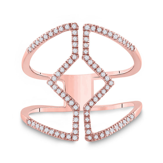 10k Rose Gold Womens Round Diamond Bisected Negative Space Band Ring 1/4 Cttw