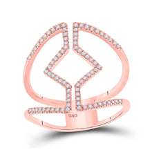  10k Rose Gold Womens Round Diamond Bisected Negative Space Band Ring 1/4 Cttw
