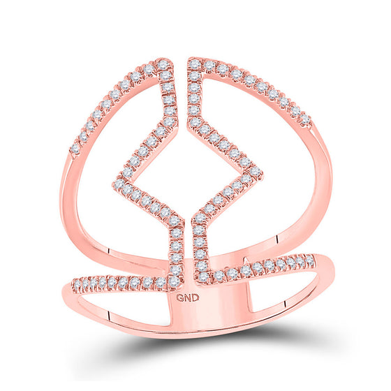 10k Rose Gold Womens Round Diamond Bisected Negative Space Band Ring 1/4 Cttw