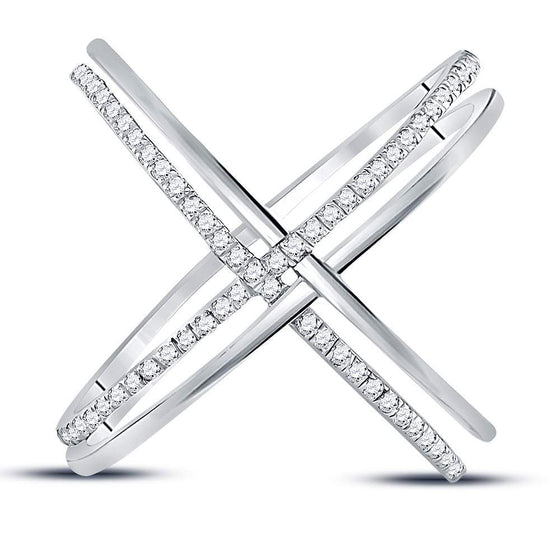 10k White Gold Womens Round Diamond Crossover Band Ring 1/3 Cttw
