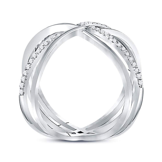 10k White Gold Womens Round Diamond Crossover Band Ring 1/3 Cttw
