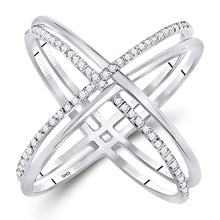  10k White Gold Womens Round Diamond Crossover Band Ring 1/3 Cttw