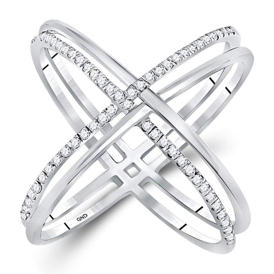 10k White Gold Womens Round Diamond Crossover Band Ring 1/3 Cttw