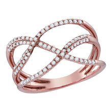  10k Rose Gold Womens Round Diamond Open Strand Crossover Band Ring 1/3 Cttw