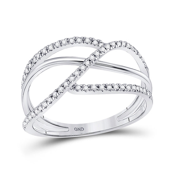 10k White Gold Womens Round Diamond Open Strand Band Ring 1/5 Cttw