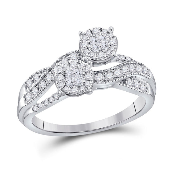 14k White Gold Princess Diamond Cluster Bridal Wedding Engagement Ring 1/2 Cttw