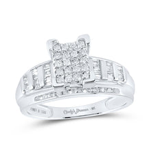  Sterling Silver Round Diamond Rectangle Cluster Bridal Wedding Engagement Ring 1/2 Cttw