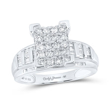  Sterling Silver Round Diamond Rectangle Cluster Bridal Wedding Engagement Ring 1 Cttw