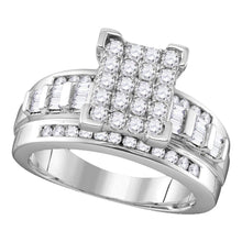  Sterling Silver Round Diamond Rectangle Cluster Bridal Wedding Engagement Ring 3/4 Cttw