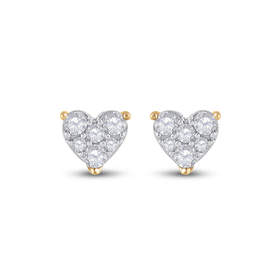 14k Yellow Gold Womens Round Diamond Heart Earrings 1/3 Cttw