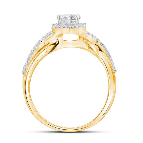 14k Yellow Gold Heart Diamond Bridal Wedding Ring Band Set 7/8 Cttw