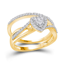  14k Yellow Gold Heart Diamond Bridal Wedding Ring Band Set 7/8 Cttw