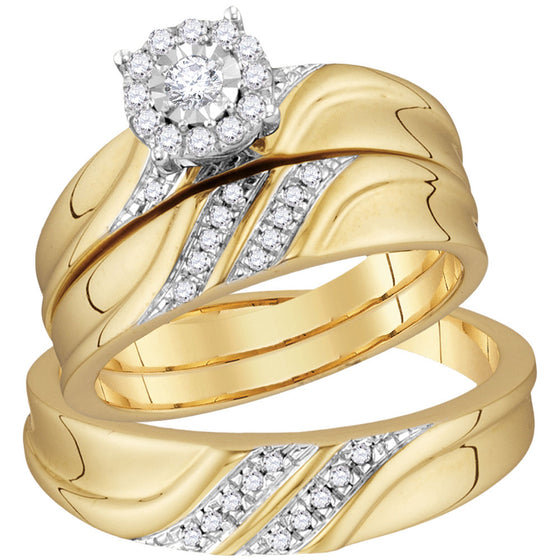10k Yellow Gold His Hers Round Diamond Solitaire Matching Wedding Set 1/3 Cttw