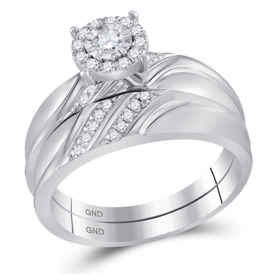 10k White Gold His Hers Round Diamond Solitaire Matching Wedding Set 1/3 Cttw