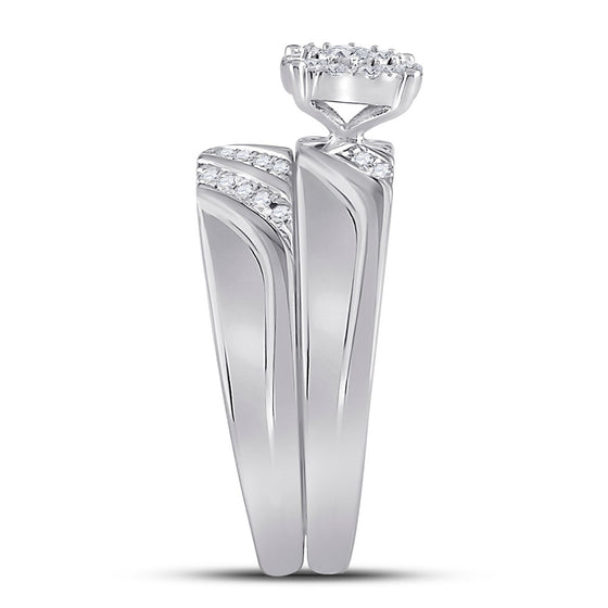 10k White Gold His Hers Round Diamond Solitaire Matching Wedding Set 1/3 Cttw