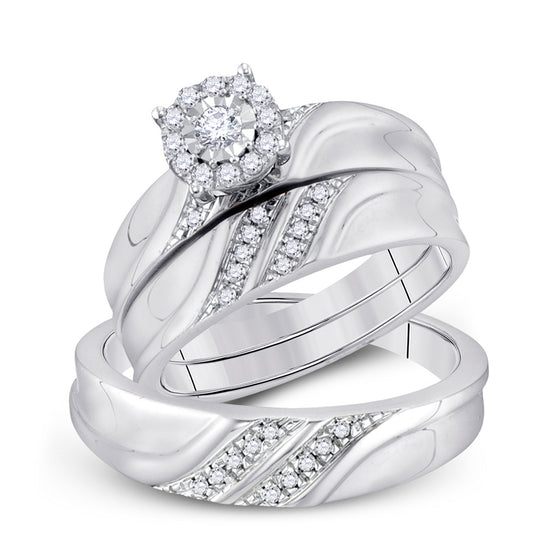 10k White Gold His Hers Round Diamond Solitaire Matching Wedding Set 1/3 Cttw