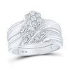 10k White Gold His Hers Round Diamond Cluster Matching Wedding Set 3/8 Cttw
