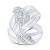 10k White Gold His Hers Round Diamond Cluster Matching Wedding Set 3/8 Cttw