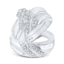  10k White Gold His Hers Round Diamond Cluster Matching Wedding Set 3/8 Cttw