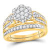 10k Yellow Gold His Hers Round Diamond Cluster Matching Wedding Set 1-1/3 Cttw