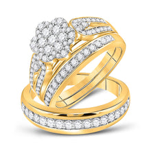  10k Yellow Gold His Hers Round Diamond Cluster Matching Wedding Set 1-1/3 Cttw