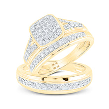  10k Yellow Gold His Hers Princess Diamond Square Matching Wedding Set 3/4 Cttw