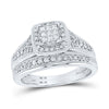 10k White Gold His Hers Princess Diamond Square Matching Wedding Set 3/4 Cttw