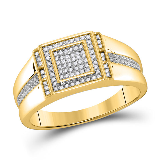 10k Yellow Gold Mens Round Diamond Square Ring 1/5 Cttw