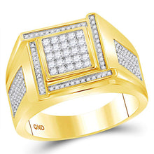  10k Yellow Gold Mens Princess Diamond Square Cluster Ring 3/4 Cttw