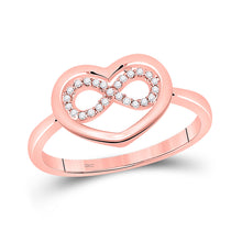  10k Rose Gold Womens Round Diamond Infinity Heart Ring 1/20 Cttw