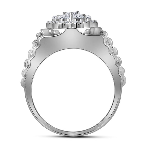 10k White Gold Mens Round Diamond Scalloped Cluster Ring 1 Cttw