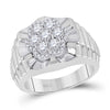 10k White Gold Mens Round Diamond Scalloped Cluster Ring 1 Cttw