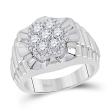  10k White Gold Mens Round Diamond Scalloped Cluster Ring 1 Cttw