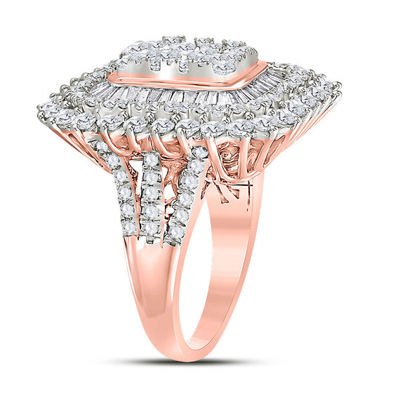 10k Rose Gold Womens Round Baguette Diamond Cluster Ring 3-1/2 Cttw