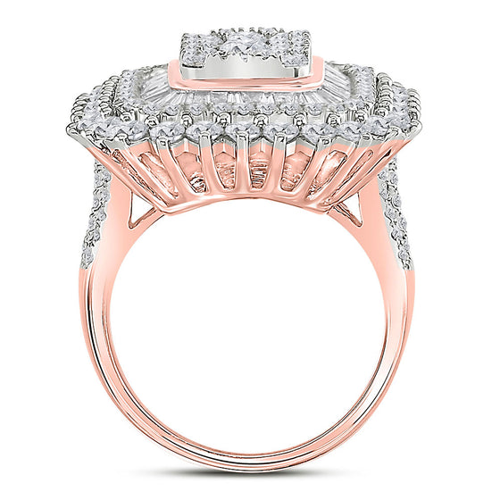 10k Rose Gold Womens Round Baguette Diamond Cluster Ring 3-1/2 Cttw