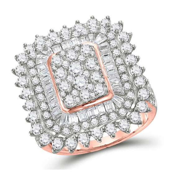 10k Rose Gold Womens Round Baguette Diamond Cluster Ring 3-1/2 Cttw