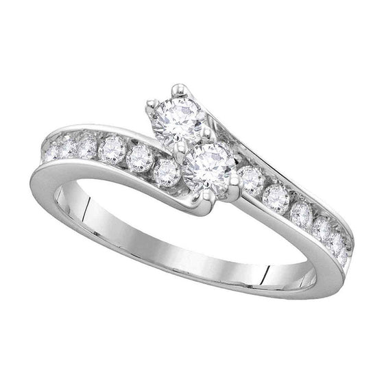 14k White Gold Round Diamond 2-stone Bridal Wedding Engagement Ring 3/4 Cttw