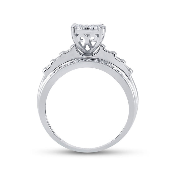 10k White Gold Round Diamond Cluster Bridal Wedding Engagement Ring 1/2 Cttw