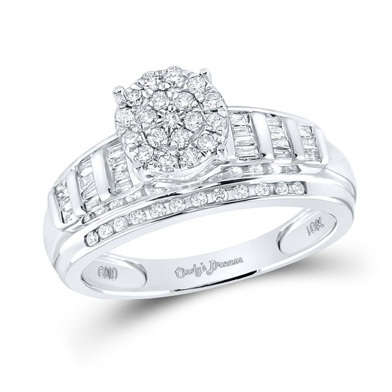 10k White Gold Round Diamond Cluster Bridal Wedding Engagement Ring 1/2 Cttw