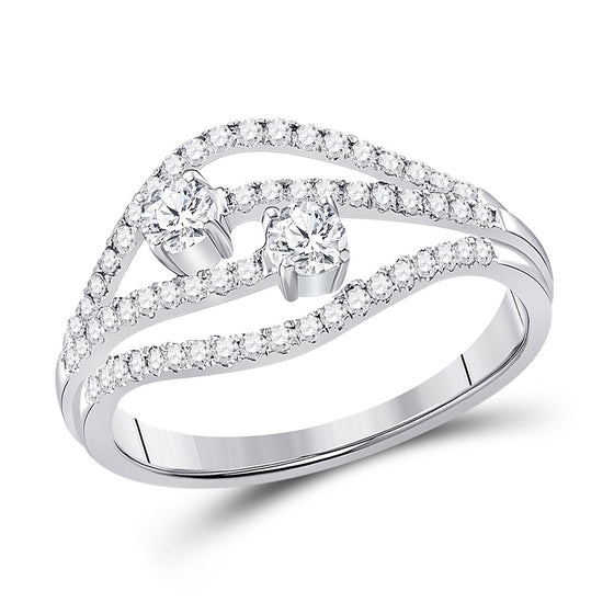 14k White Gold Round Diamond 2-stone Bridal Wedding Engagement Ring 1/2 Cttw