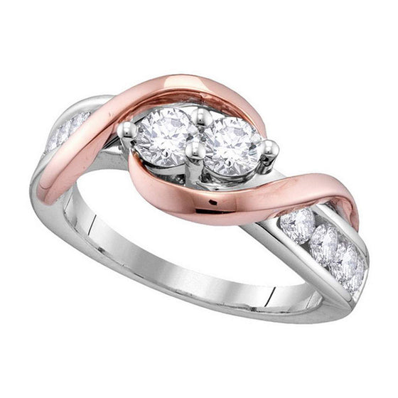 14k White Gold Round Diamond 2-stone Bridal Wedding Engagement Ring 3/4 Cttw