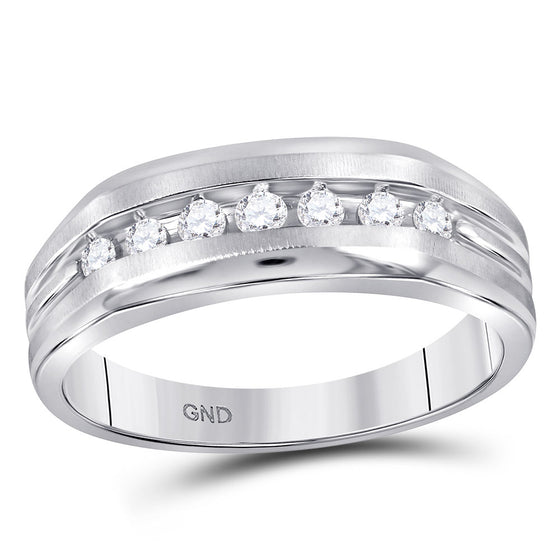10k White Gold Mens Round Diamond Wedding Single Row Band Ring 1/4 Cttw